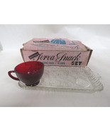 1950&#39;s Anchor Glass Serva Snack Set Retro Bubble Pattern With Original Box - £30.37 GBP