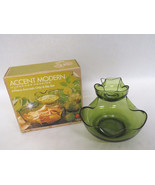 Vintage Anchor Hocking Accent Modern Avocado Green Chip &amp; Dip Set With Box - £29.57 GBP
