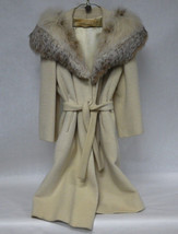 Vintage Strock Cream Wool and Fox Collar Coat Fully Lined Woman Dress Length - $400.00