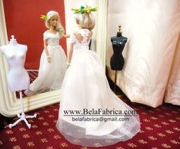 Wedding Dress Replica in Miniature Custom Barbie Hair Accessory Floral Wreath - £39.96 GBP