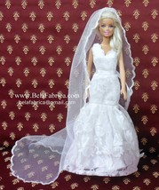 Lace Wedding Dress Replica Custom Mantilla Veil Blush Trail Doll Dollhouse Bride - £39.50 GBP