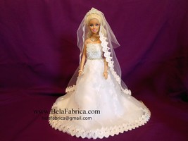 Barbie Doll Gift for Bride Keepsake Mini Wedding Dress Gown Lace Unique Gift 1:6 - £39.31 GBP