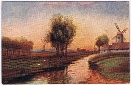 Postcard Sunset In Holland Netherlands River Windmill - $1.36