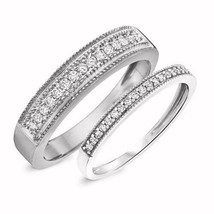 0.40 CT Simulated Diamond 14K White Gold Plated His &amp; Hers Wedding Band Set Ring - £73.87 GBP