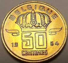 Gem Unc Belgium 1964 50 Centimes~A Helmeted Mine Worker~Excellent~Free S... - $3.62