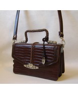 Brown Faux Croc Leather Purse Silver Metal Heart Trim Handbag Shoulder B... - £59.32 GBP