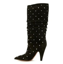 Newest Spike Heels Knee High Boots for Woman Sexy Pointed Toe Rivets Studded Big - £173.80 GBP