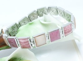 Pink Square Gemstone Sterling Bracelet Rhodochrosite Rhodonite MOP Brace... - $65.00