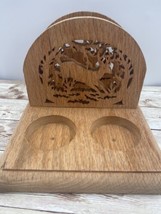 Vintage Carved Teak Wood Art DEER Salt Pepper Shaker Napkin Holder  - £10.84 GBP