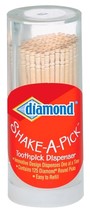 125 rOund Wood FANCY TOOTHPICKS Shake A Pick Dispenser Birch wood DIAMON... - £12.69 GBP