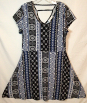 Bobbie Brooks Blue Slinky Dress Comfort &amp; Stretch EUC Black White Medium 908A - £16.63 GBP