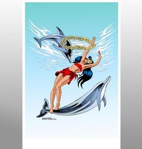   &quot;Swimming with Dolphins&quot;  ( Tiki &amp; Comics Art ) - £15.98 GBP