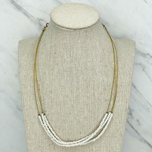 Gold Tone White Seed Beaded Triple Wire Necklace - £5.42 GBP