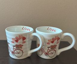 Maxcera Set Of 2 Coffee Mugs Valentines Bicycle Heart Balloons New Flowers - £29.08 GBP