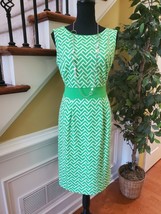 PRESTON &amp; YORK green white geometric print sheath v-neck dress size 8 - £21.14 GBP