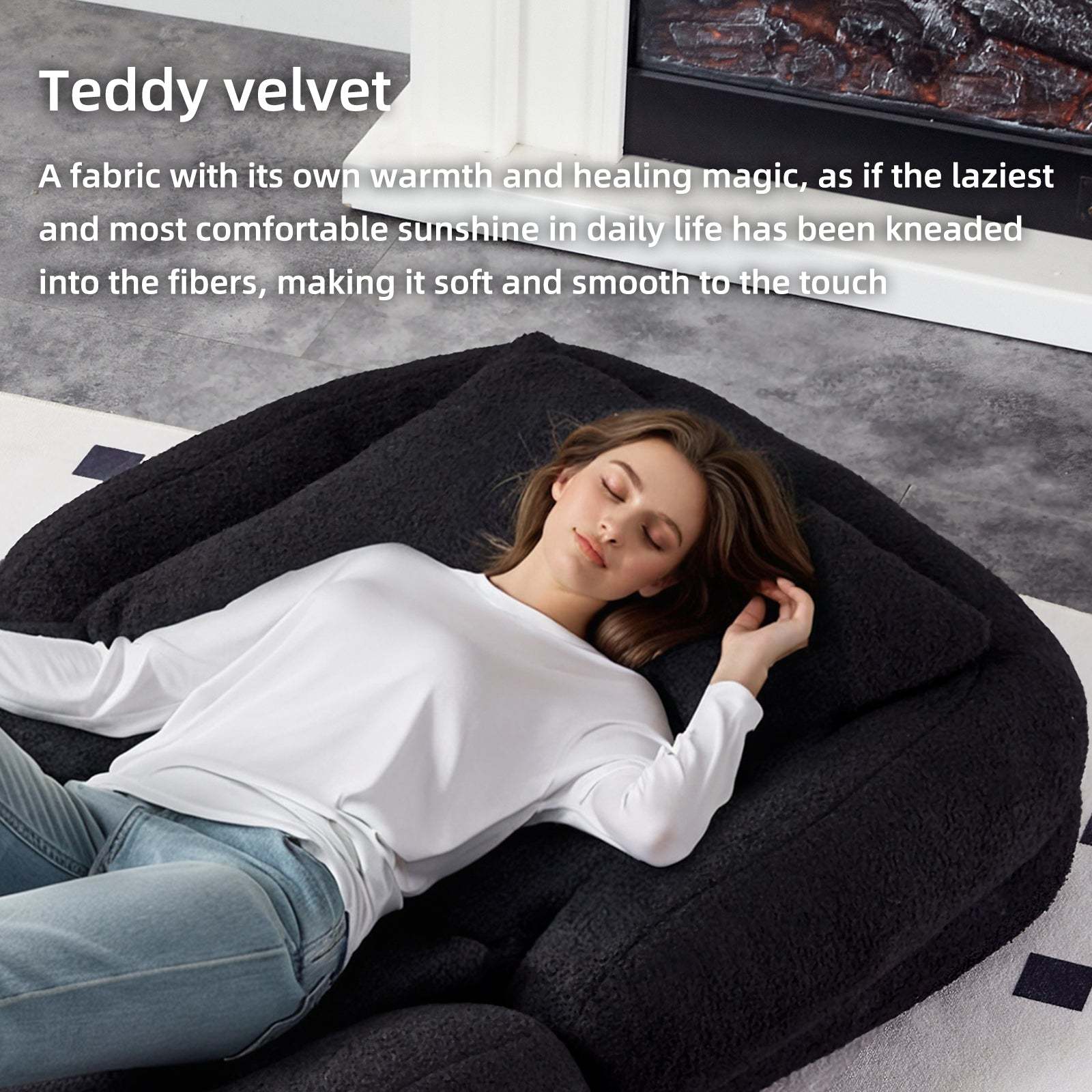 Black Teddy Folding Sofa Chair - 5-Pos Adjustable for Gaming & Relax Item image 5