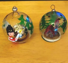 2 Antique Glass Figural Christmas Ornament Vintage Diorama 2 Pc Angels Church - £55.31 GBP