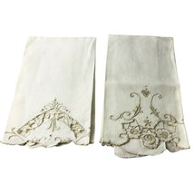 Vtg 2 Napkins Madeira Style Embroidery Cutwork Ecru Linen 20x14 Different Design - £26.62 GBP