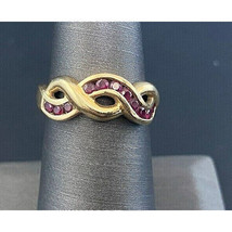 14K Yellow Gold &amp; Ruby Lacy Band Ring Size 6.5 Sky - $341.70