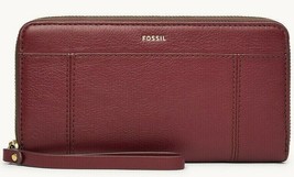Fossil Jori RFID Zip Clutch Red Wine Leather Wristlet SWL2679609 Purse NWT FS - £37.88 GBP