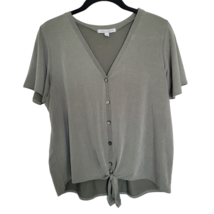 Green Envelope Short Sleeve Button Up Blouse Front Knot Green Women’s Size Large - £10.64 GBP