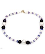 14K GOLD 3.30 CTW TANZANITE &amp; PEARLS BRACELET 8 INCH - £53.28 GBP