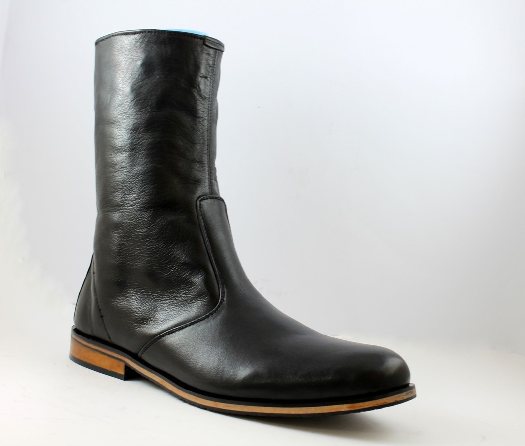 Handmade men black leather boots, long boot for men, men side zipper boots, mens - $179.99 - $199.99