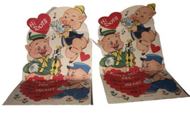 Walt Disney, THREE LITTLE PIGS, Valentine Cards Set Of 2 “Playing Instru... - $90.77 MXN