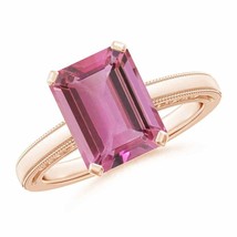 ANGARA Emerald Cut Pink Tourmaline Solitaire Ring with Milgrain - £1,714.18 GBP