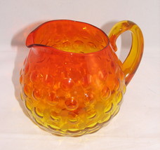 Blenko 48 Oz Bubble Pitcher VINEYARD Handle Tangerine Ground Bottom - £59.01 GBP