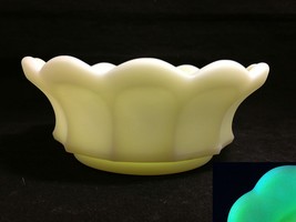 Fenton Custard Glass Bowl Quilted Grape 12 Panel Satin Yellow 6&quot; D x 2 1/4 T VFC - £14.34 GBP