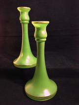 Diamond Glass Ware 9&quot; TRUMPET CandleSticks 2 Candle Holder Kiwi Green Go... - £32.38 GBP