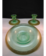 Paden City Cosmos Console Set Rolled Rim Bowl Candleholder Uranium Green... - £39.99 GBP