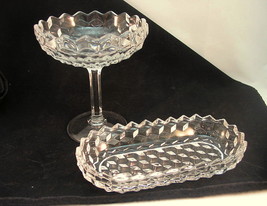 Set of Cube Pedestal Candy Compote Biscuit Cookie Dish Clear American Fo... - £18.67 GBP