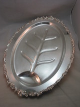 Silverplate Meat Platter Footed 18&quot;x13&quot; Floral Rim Beads Floral Scroll Rim - $22.95