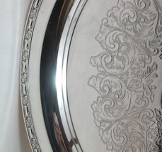 Oneida Park Lane SIlverplate 17&quot; Round Flat Serving Tray c1970 Double Fl... - $19.95