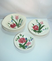 Blue Ridge Pottery 11pc Bluebell Bouquet 4 Bowls 2 Berry 5 Saucer Beaded Rim - £27.33 GBP