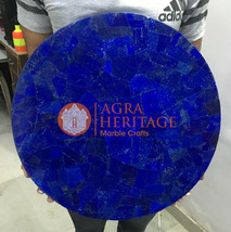 18&quot; Marble Coffee Outdoor Table Top Lapis Lazuli Random Inlay Decor Arts - £746.06 GBP
