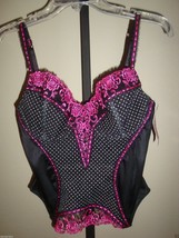 New Jezebel Desire Bustier Corset Only 30427 Black With White Dots Pink Lace 36C - £23.45 GBP