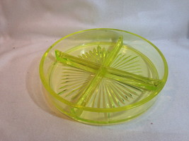 Elegant Glass Vaseline 4 Part Divided Bowl Relish 8&quot; D Tiffin Star Base GLOWS VF - £18.45 GBP