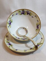 Nippon Purple Florals Sauce Condiment Bowl w Spoon Underplate Gold Trim ... - $23.68