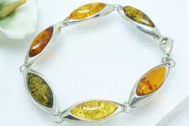 Multi Amber Marquise Sterling Silver Link Bracelet 7&quot; - $68.00