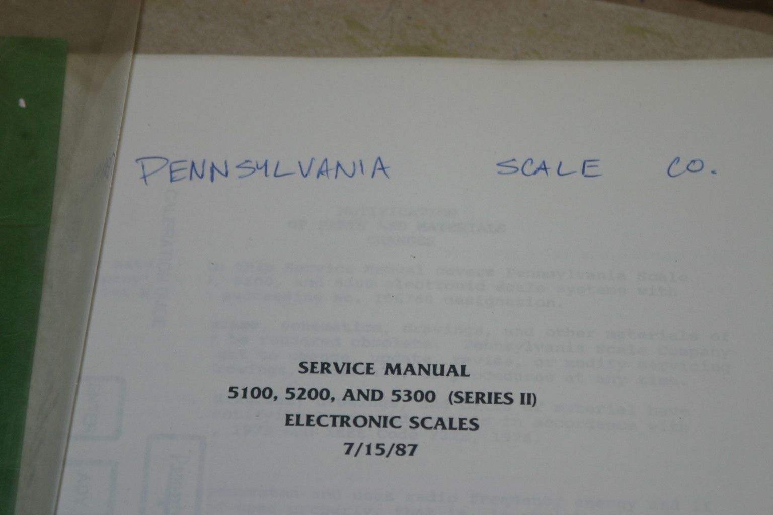 Pennsylvania Scale Co. Electronic Scales 5100, 5200,5300 Series II  Manual - $24.70