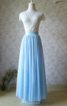 Light-blue Tulle Maxi Skirt Outfit Women Custom Plus Size Long Tulle Skirts