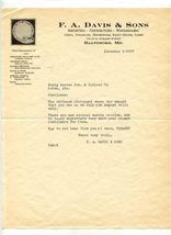 F A Davis &amp; Sons Letterhead Baltimore 1937 Haviland Noritaki Thun Johnso... - $17.82