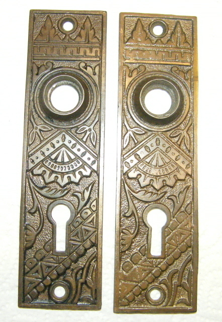 2 Vintage Eastlake Cast Iron Door Knob Back Plates 1880s Exc - $22.00