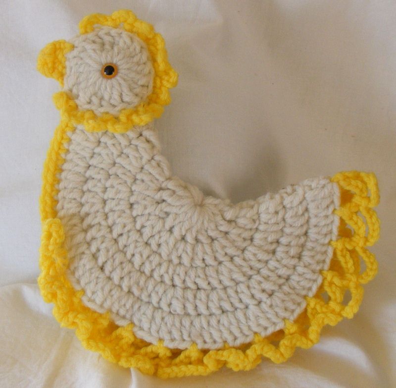 Vintage retro crocheted hen chicken ornamental pot holder - $2.99