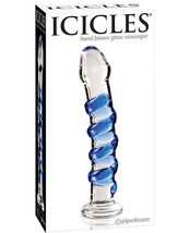 Icicles No. 5 Hand Blown Glass Massager - Clear W/blue Swirls - $27.55
