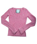 Abercrombie &amp; Fitch Sweater V-Neck Cable Knit Moose Chest Logo Wool Pink... - $3,271.79 MXN