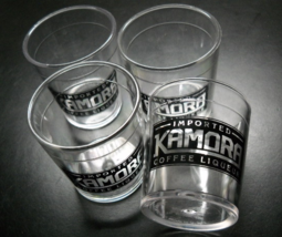 Kamora Imported Coffee Liqueur Shot Glass Set of Four Howw Mfg Clear Plastic - £8.78 GBP